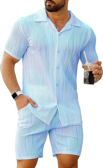 Mens Fashion Casual Outfits - 2-delige herenoutfits met korte mouwen, overhemd