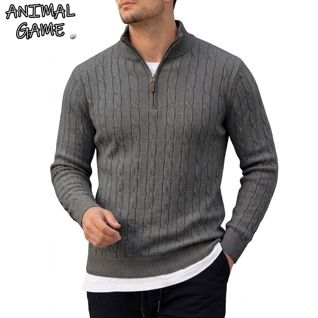 Men'S Fashion Zip Sweater - Heren polotrui met lange mouwen, halve