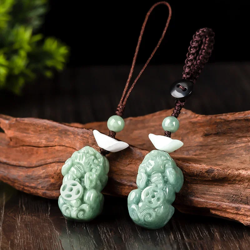 Men Fashion Key - Birmese Emerald Bixie Yuanbao Telefoon Ketting