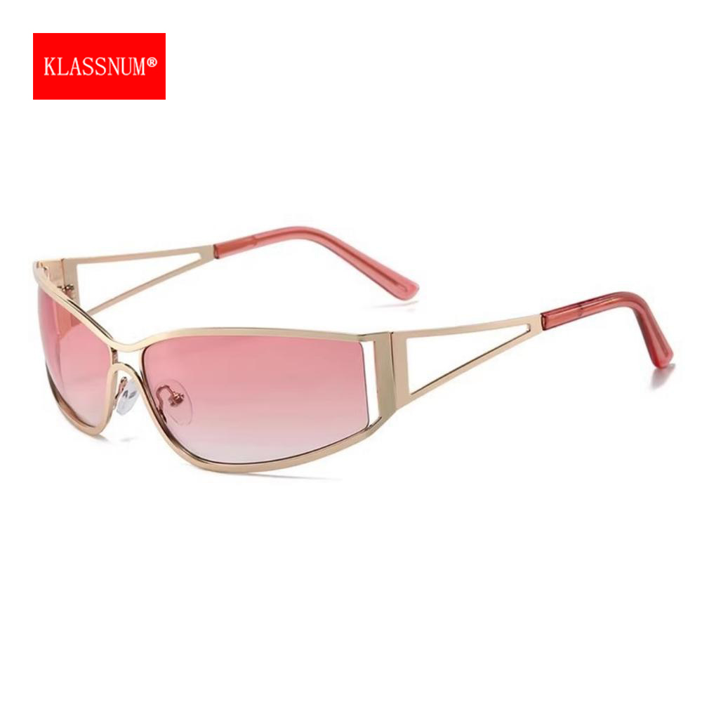 Mens Fashion In The 2000S - KLASSNUM Y2k Zilver Metalen Zonnebril Vrouwen