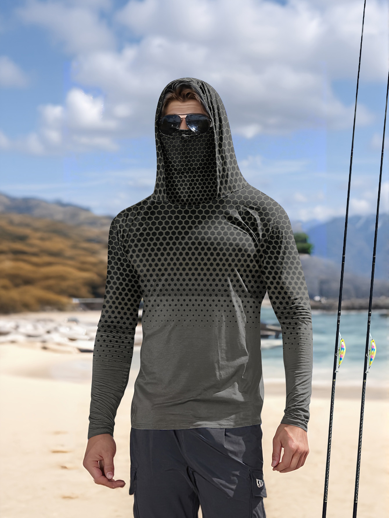 Men'S Fashion For Summer - Heren zomer UPF50+ vissershirt met gezichtsmasker,