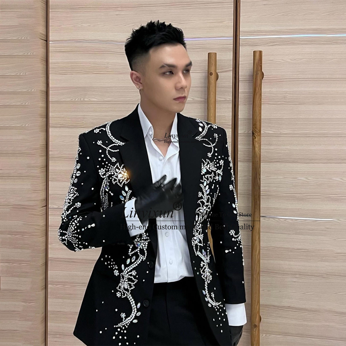 Mens Fashion Trajes - Mode Metalen Diamant Verfraaid Mannen Pak