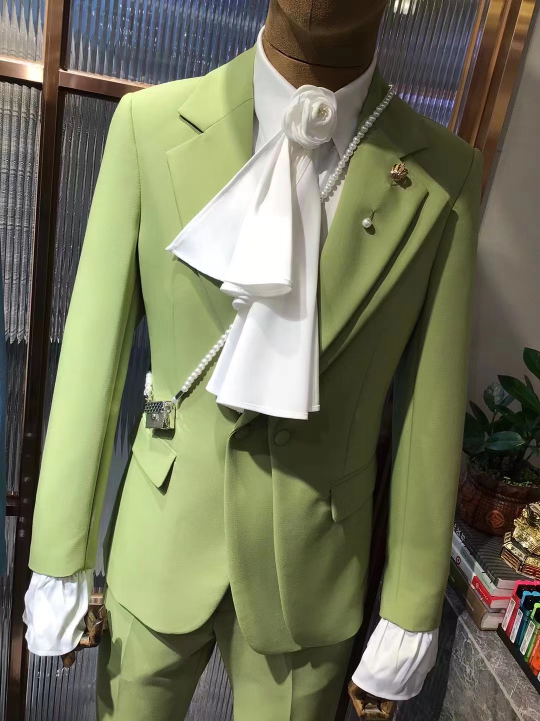 Mens Fashion Trajes - Aanpassen Nieuwste Ontwerp Fashion Green Wedding