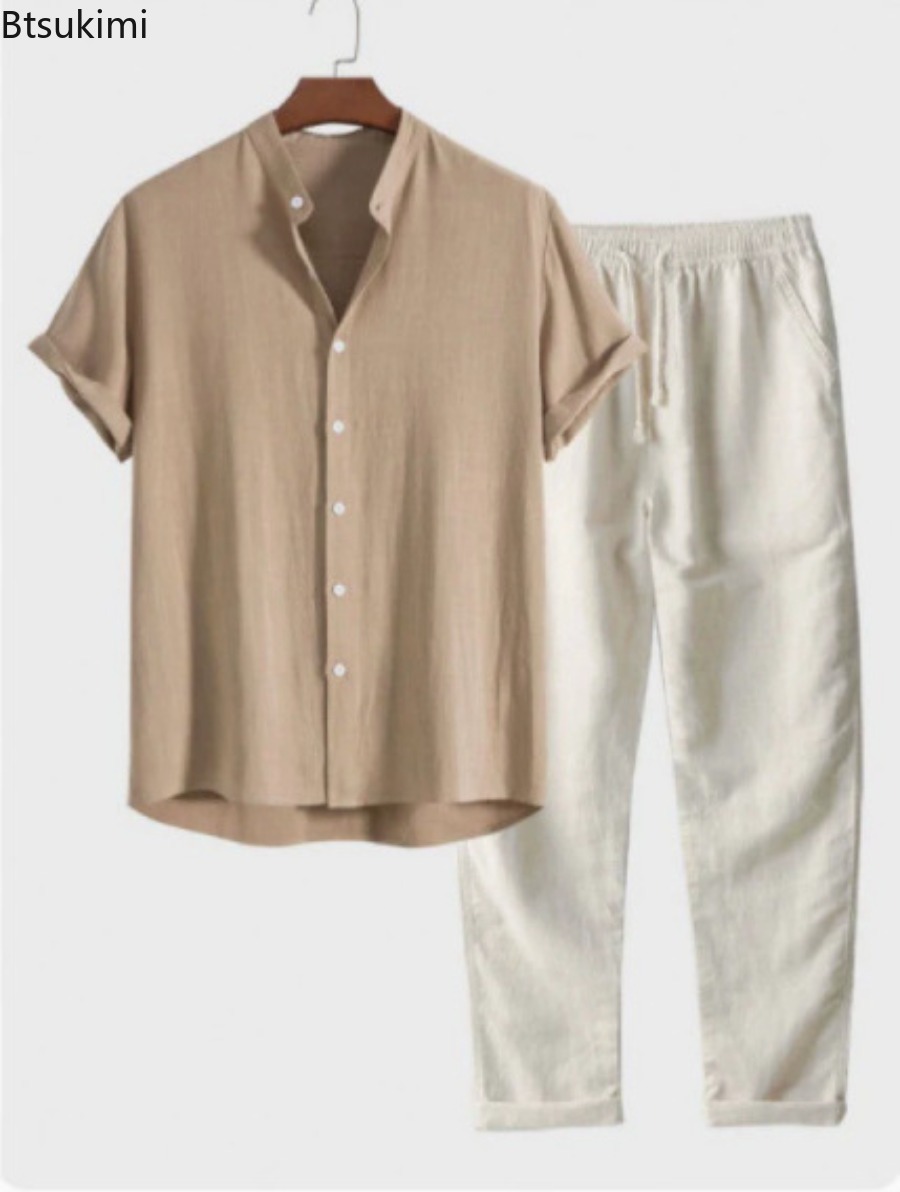 Mens Fashion Casual Outfits - 2026 Herenmode Effen Strand Tweedelig Set