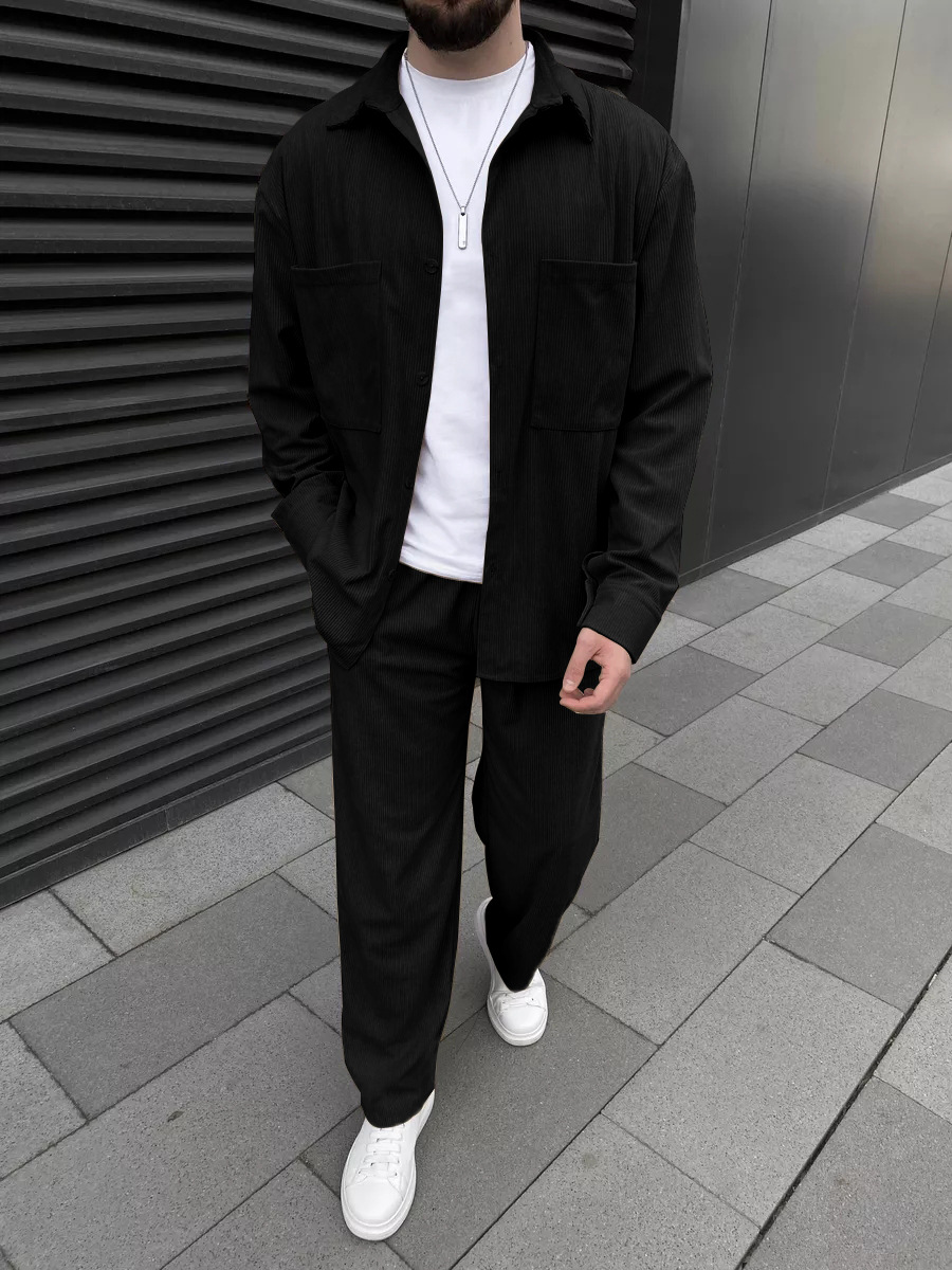 Mens Fashion Casual Outfits - Herenset van corduroy: overhemd met lange
