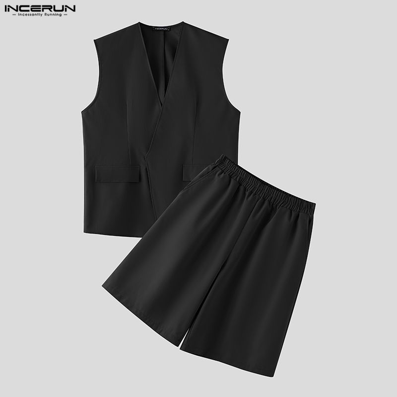 Men'S Fashion For Summer - INCERUN Herensets Effen Kleur V-hals Mouwloze