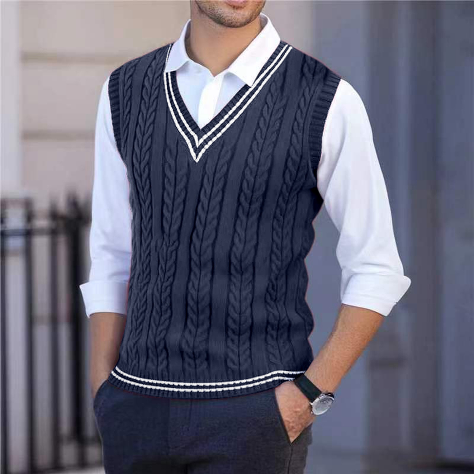 Men'S Fashion Zip Sweater - 2026 Heren Gebreide V-hals Vest met