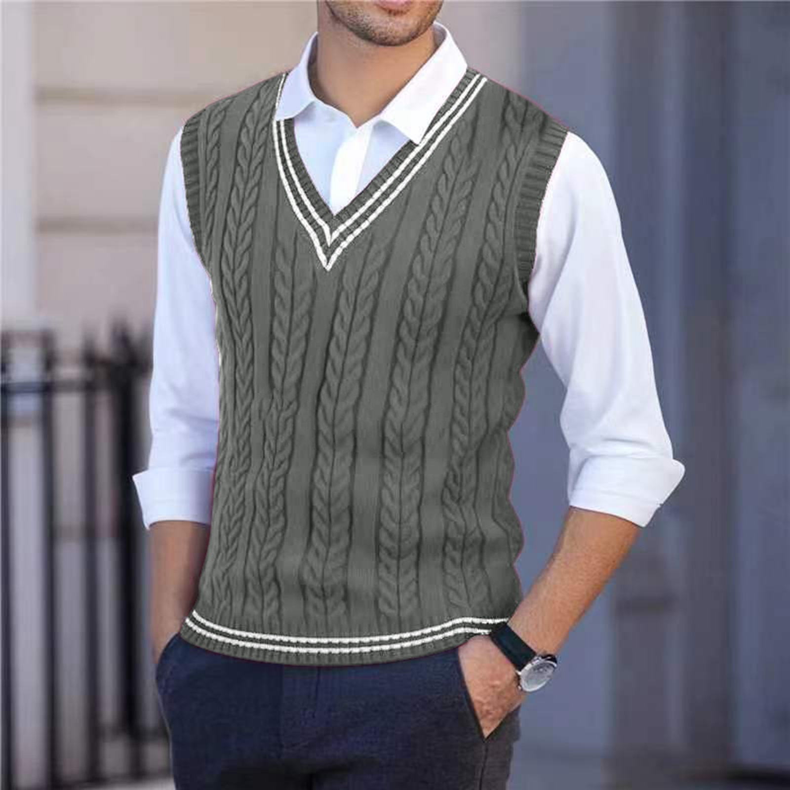 2026 Heren Gebreide V-hals Ves - Men'S Fashion Zip Sweater recensie en prijs